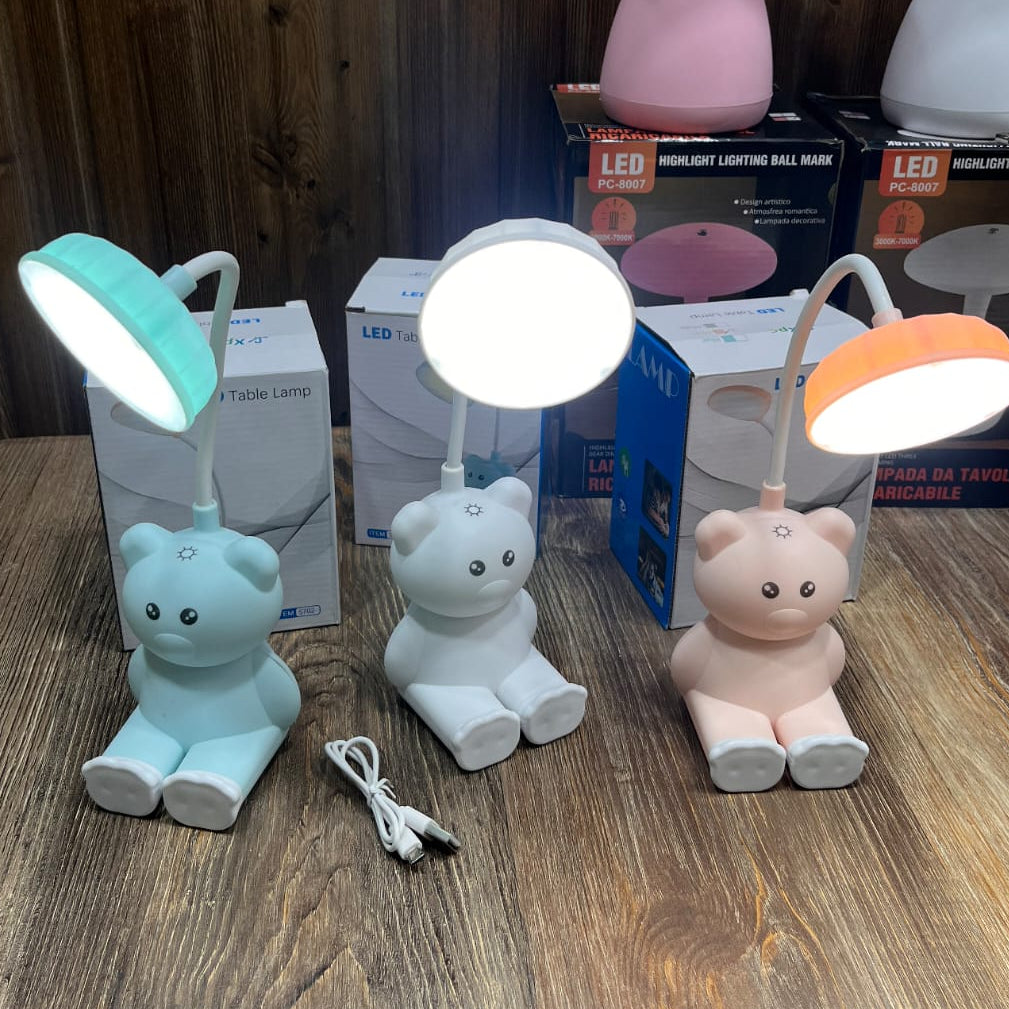 Cute Teddy Bear LED Desk Lamp with Manual Pencil Sharpener & Flexible Gooseneck