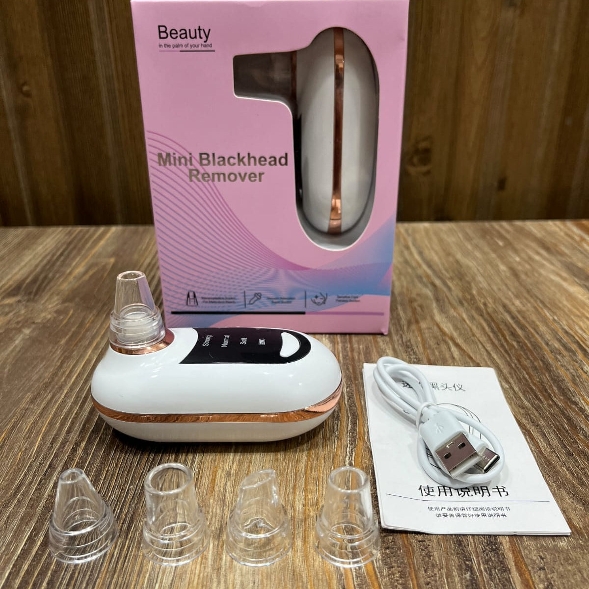 Mini Blackhead Remover – Rechargeable Pore Vacuum Suction Device with 4 Heads