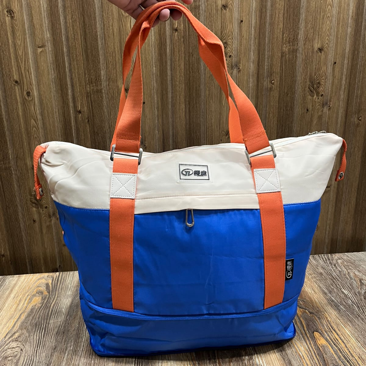 Large Capacity Travel Tote Bag with Laptop Compartment & Shoe Pocket – Blue & Orange
