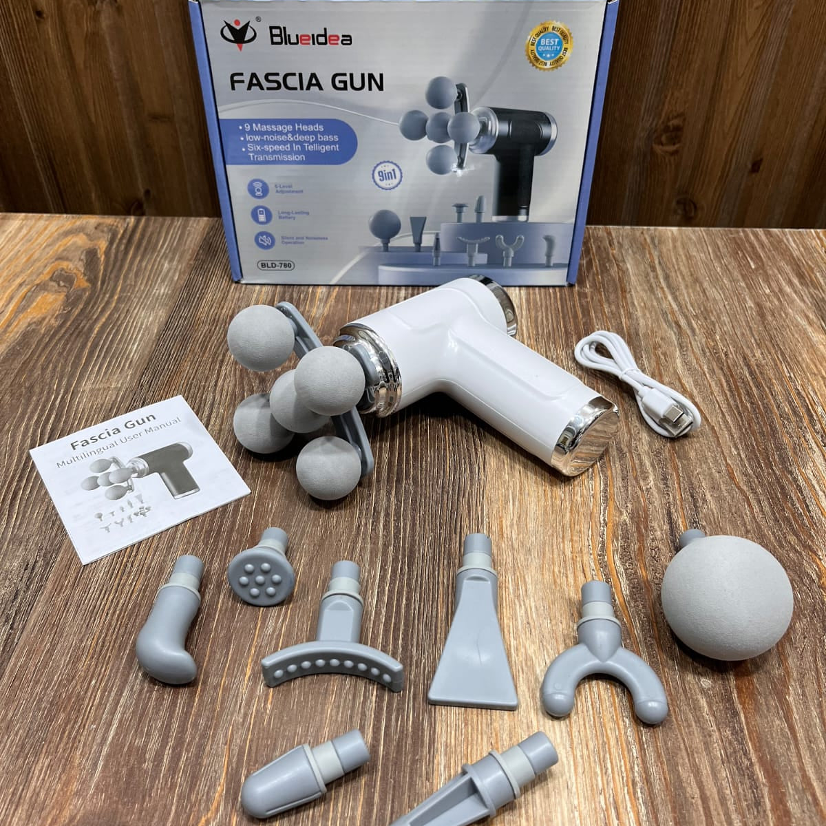 Blueidea 9-in-1 Fascia Massage Gun – 6-Speed Percussive Therapy Device