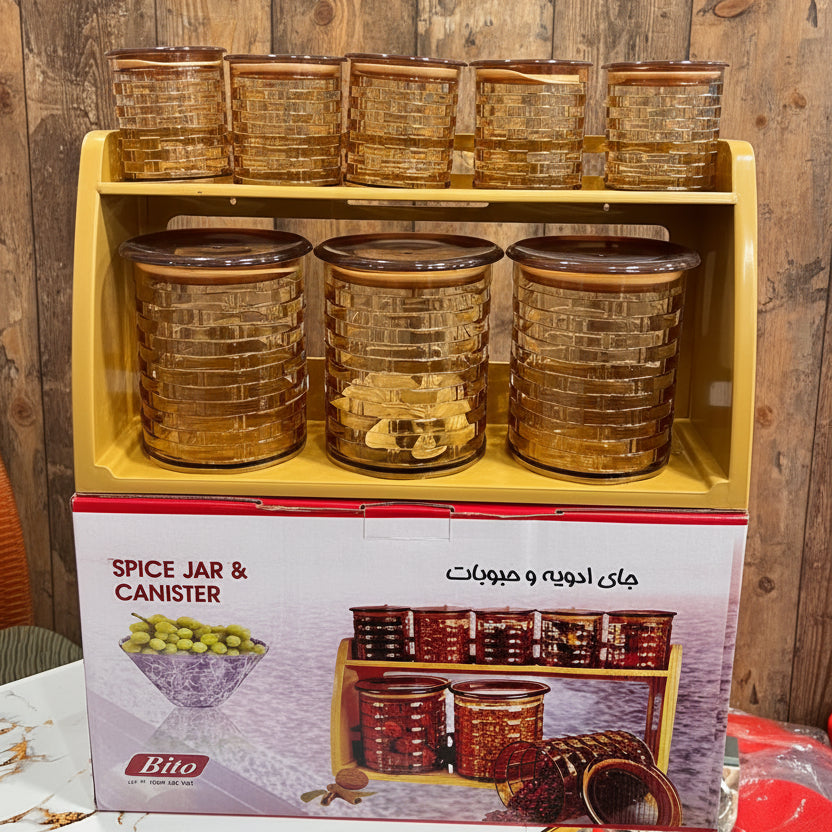 BITO SPICE JAR and Canister Set Round Shap Wall Mounted Stand 9 Pcs Set BITO SPICE JAR and Canister Set Round Shap Wall Mounted Stand 9 Pcs Set Square