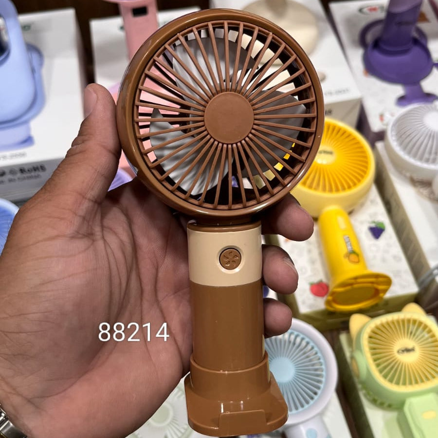 2-in-1 design Brown and beige handheld rechargeable mini fan.
