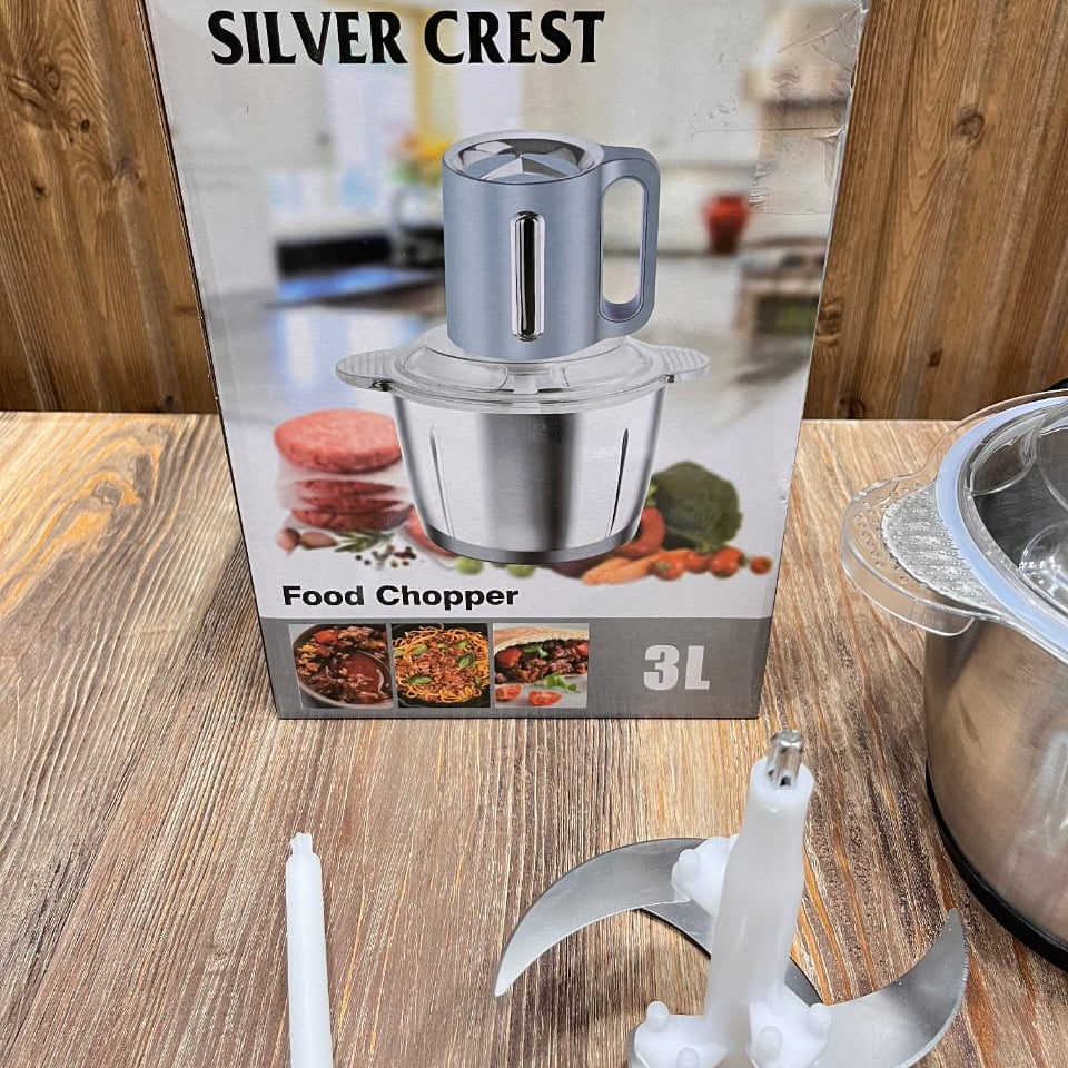 Silver Crest 4-in-1 Electric Food Chopper & Meat Grinder with 3L Stainless Steel Bow