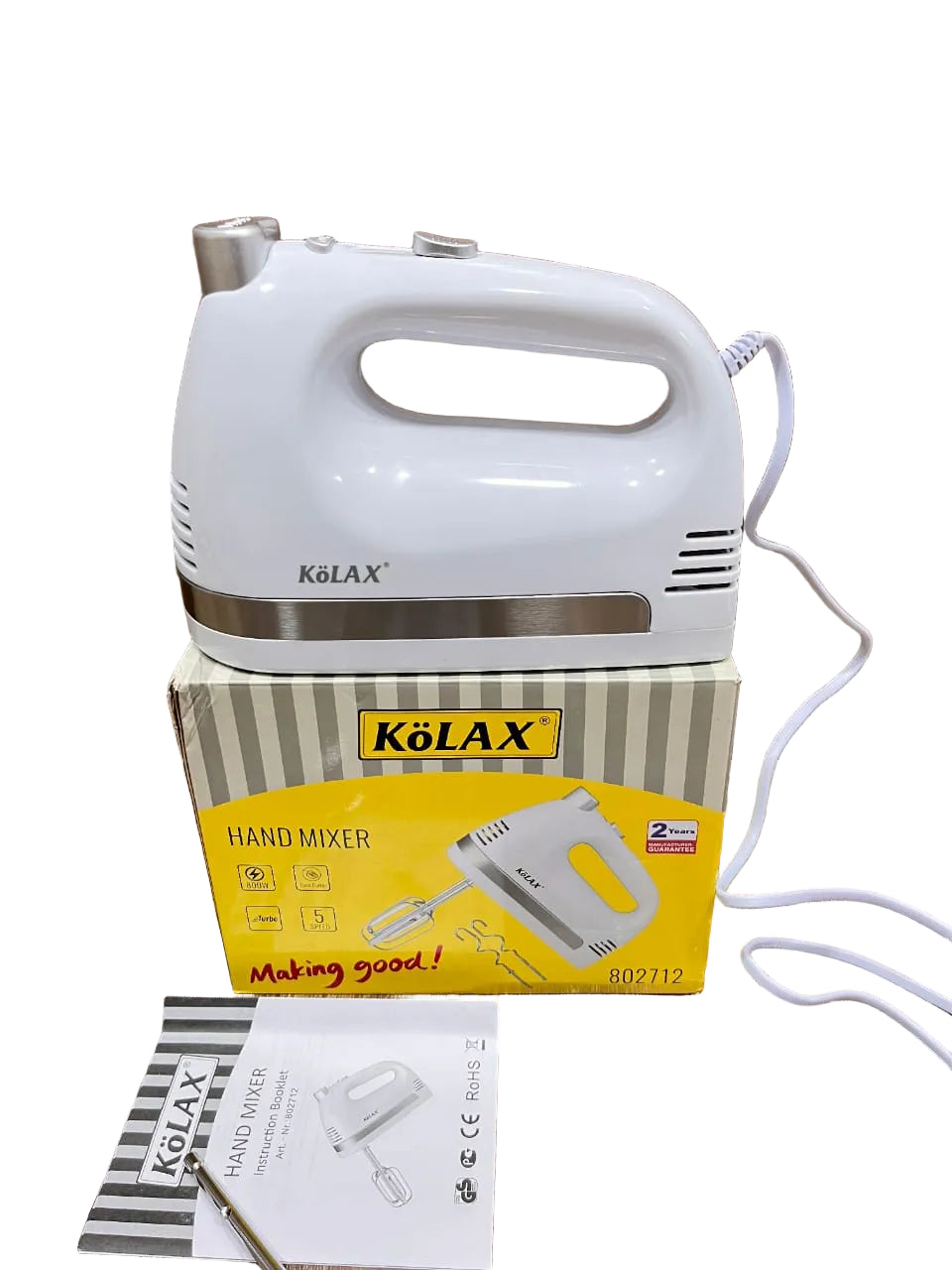 KöLAX 5-Speed Electric Hand Mixer with Beaters & Dough Hooks