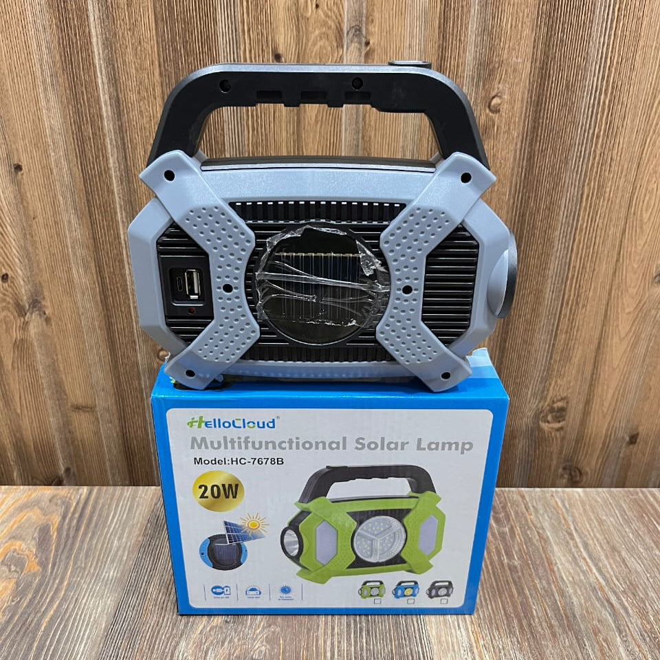 HelloCloud 20W Multifunctional Solar Lamp & Portable Power Bank - Rechargeable LED Emergency Work Ligh