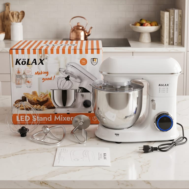 Kölax 2000W LED Stand Mixer – 7.8L Stainless Steel Bowl with Whisk, Beater & Dough Hook (New in Box)