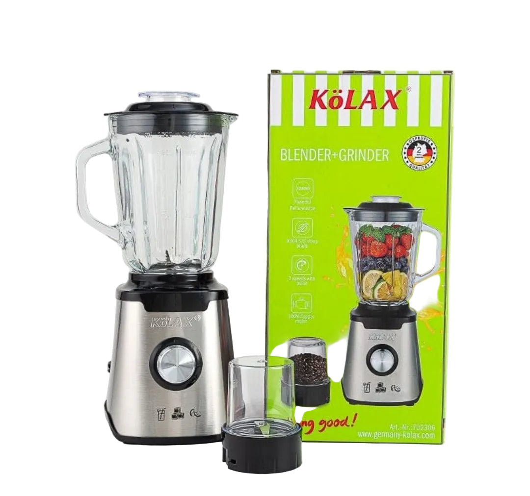 Kolax Blender + Grinder – Glass Jar | 100% Copper Motor | 5 Sharp Blades | Germany Brand (Art. No. 702306)