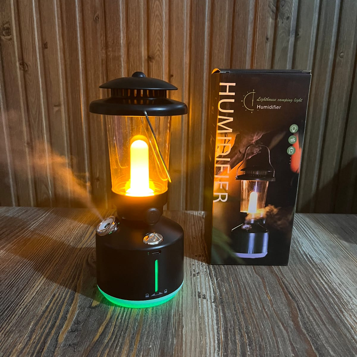 Lighthouse Camping Lantern Humidifier – Portable Rechargeable Flame Light with Aroma Diffuser