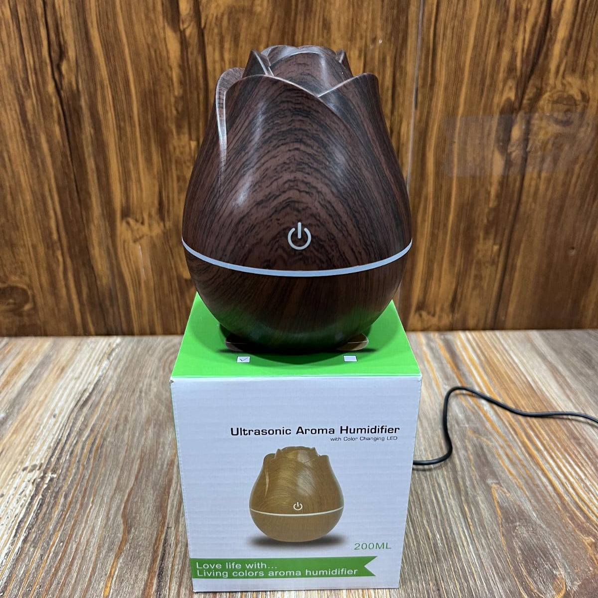 Rose Shaped Ultrasonic Aroma Humidifier – 200ML with 7-Color Changing LED Light