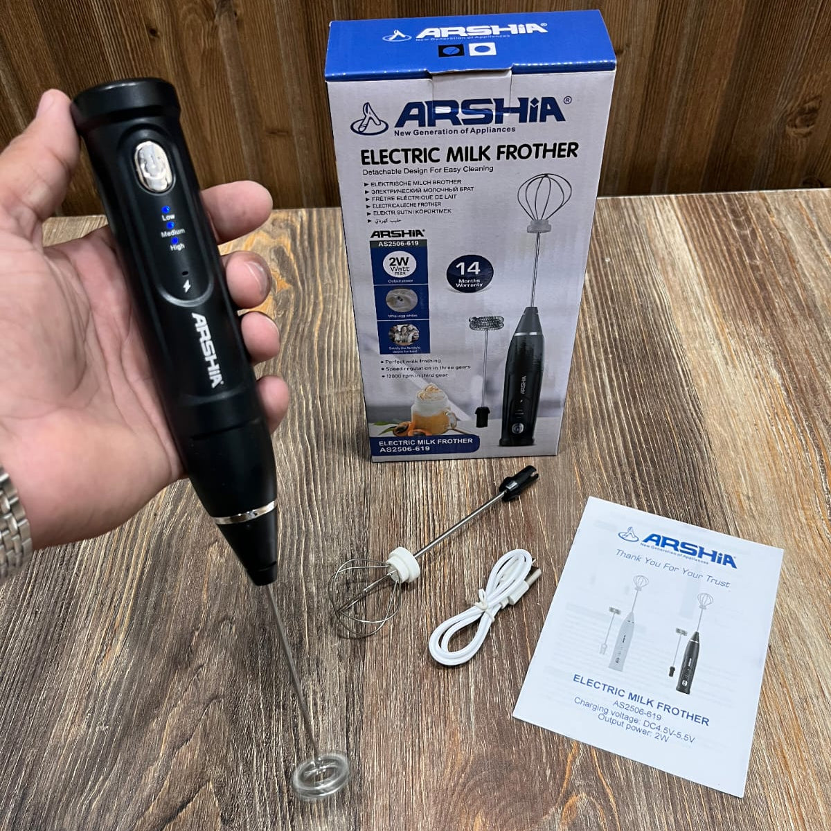 Arshia Electric Milk Frother AS2506-619 – Rechargeable Handheld Whisk