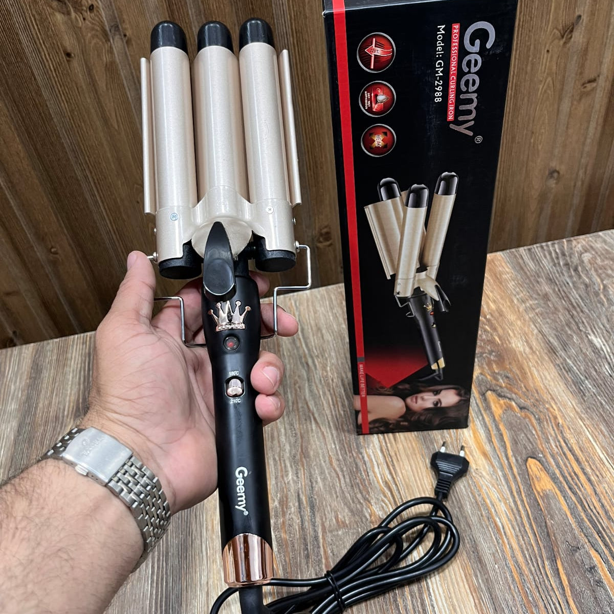 Geemy GM-2988 Professional 3-Barrel Curling Iron – Salon Waves at Home