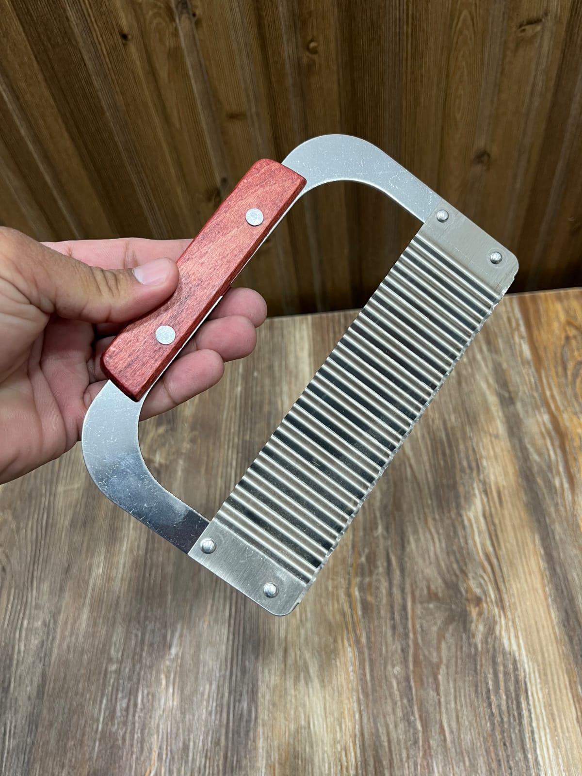 Loop-Frame Wavy Fries & Vegetable Cutter - Stainless Steel with Wooden Handle