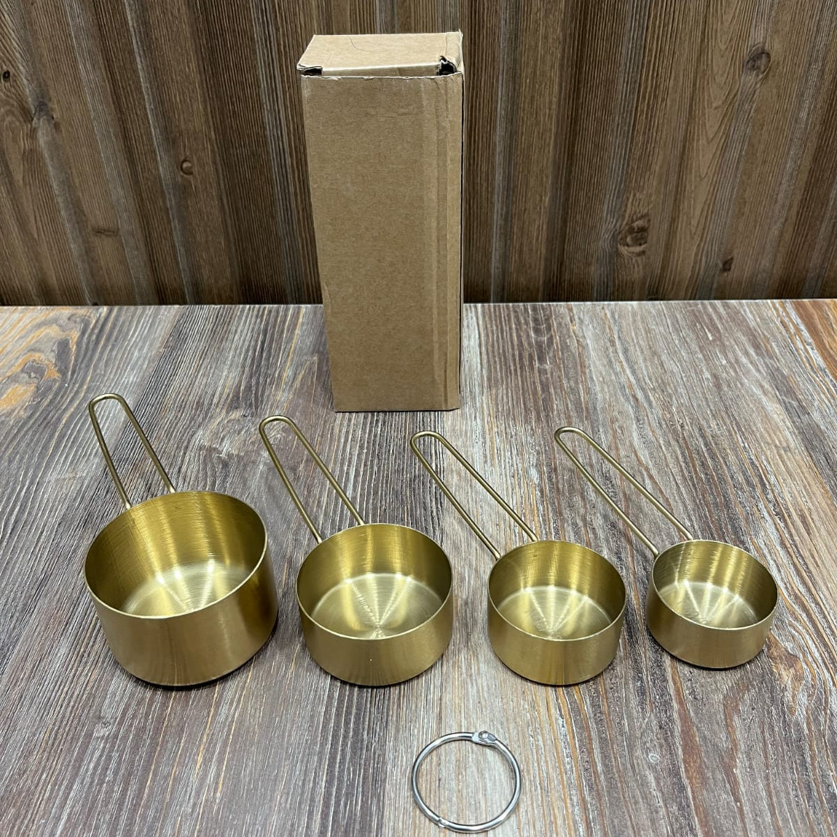 Gold Stainless Steel Measuring Cups Set – 4 Piece with Ring Holder