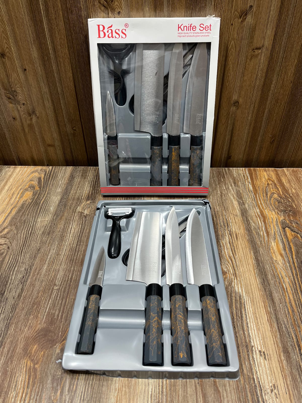 Bass 8-Piece Stainless Steel Knife Set with Scissors & Peeler