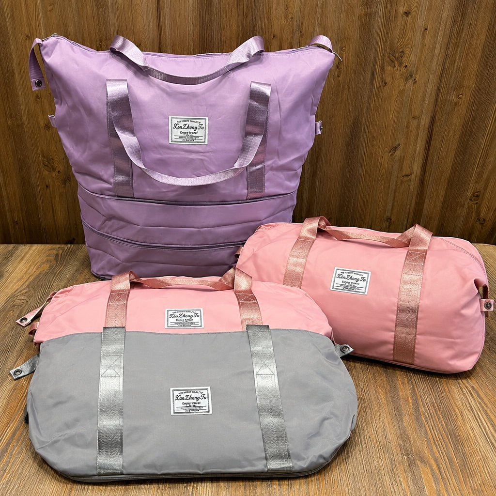 Extra Large Expandable Foldable Travel Bag for Women – Waterproof Duffle Bag in 3 Colors (Purple, Pink, Grey)