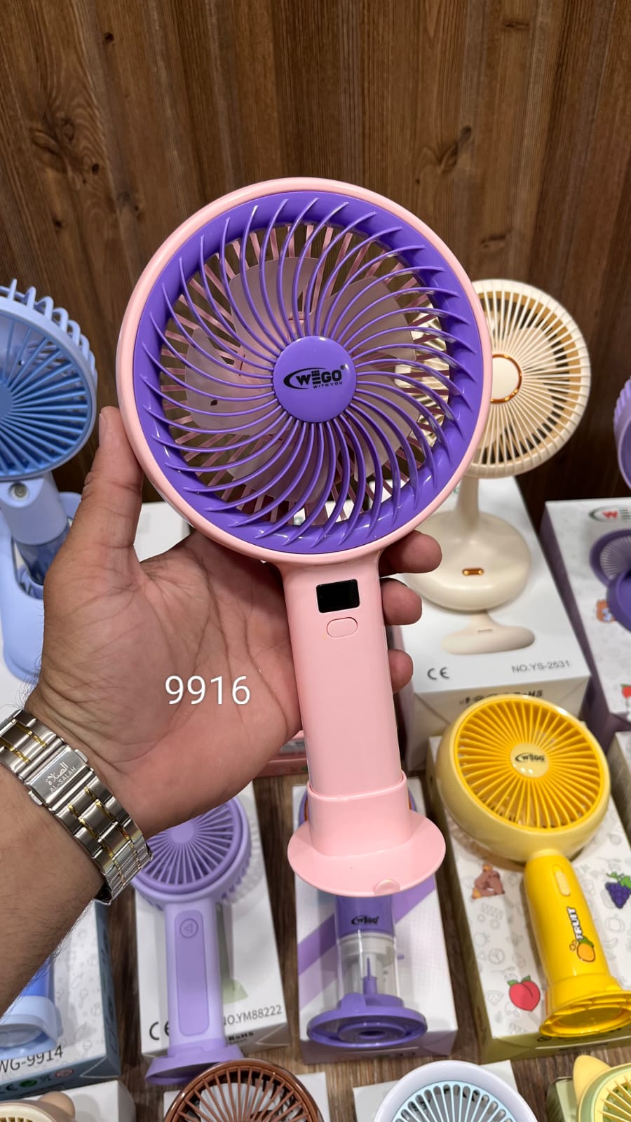 WEGO Rechargeable Desktop Cooling Fan. This specific model is a pink-and-purple portable fan