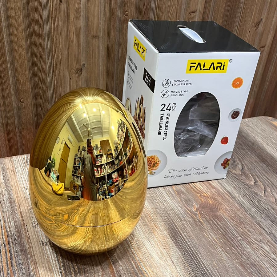 Falari 24-Piece Luxury Gold Stainless Steel Cutlery Set with Egg Storage Holder