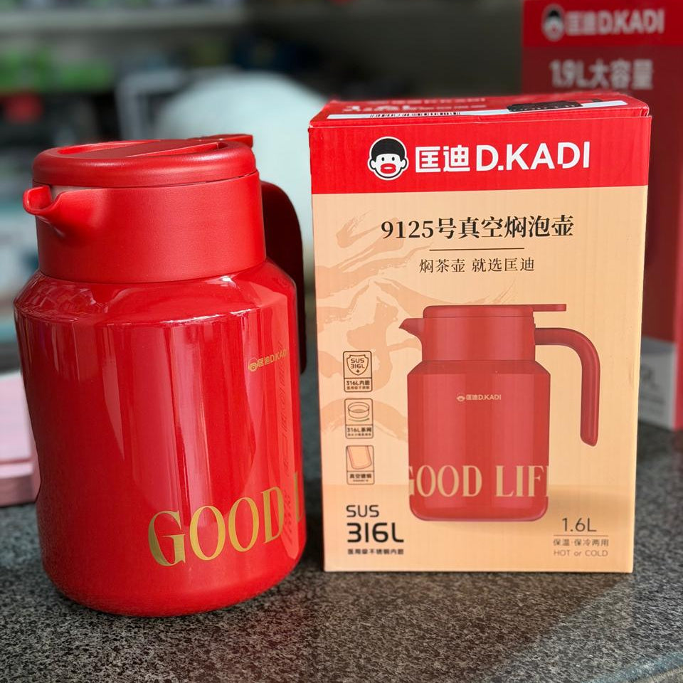D.KADI 1.6L Vacuum Tea Pot – 316L Steel Thermos (Red)