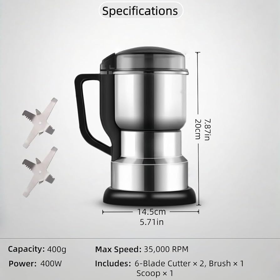 Superior Jiazhen Electric Coffee & Spice Grinder – Multifunctional Stainless Steel Grinding Machine for Grains, Nuts, and Dry Masala (300W