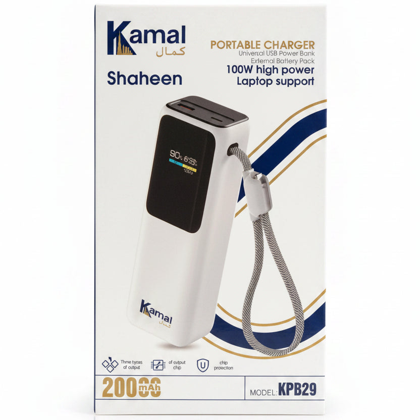 Kamal Shaheen 100W Fast Charging Power Bank, 20000mAh Lithium Battery Portable Laptop Charger with Digital Display (Model KPB29)