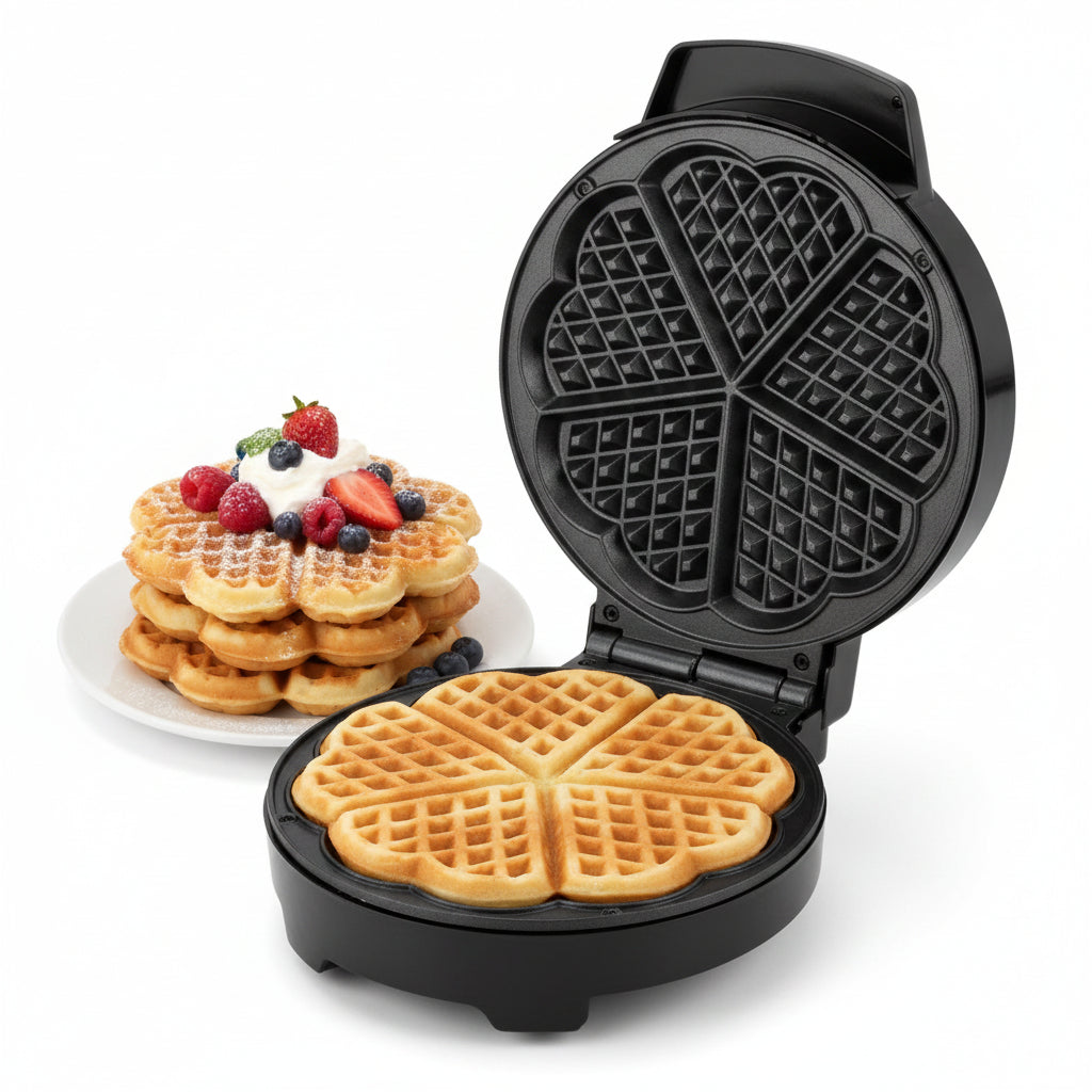 Superior Heart-Shaped Waffle Maker Machine Black With Box & Manual
