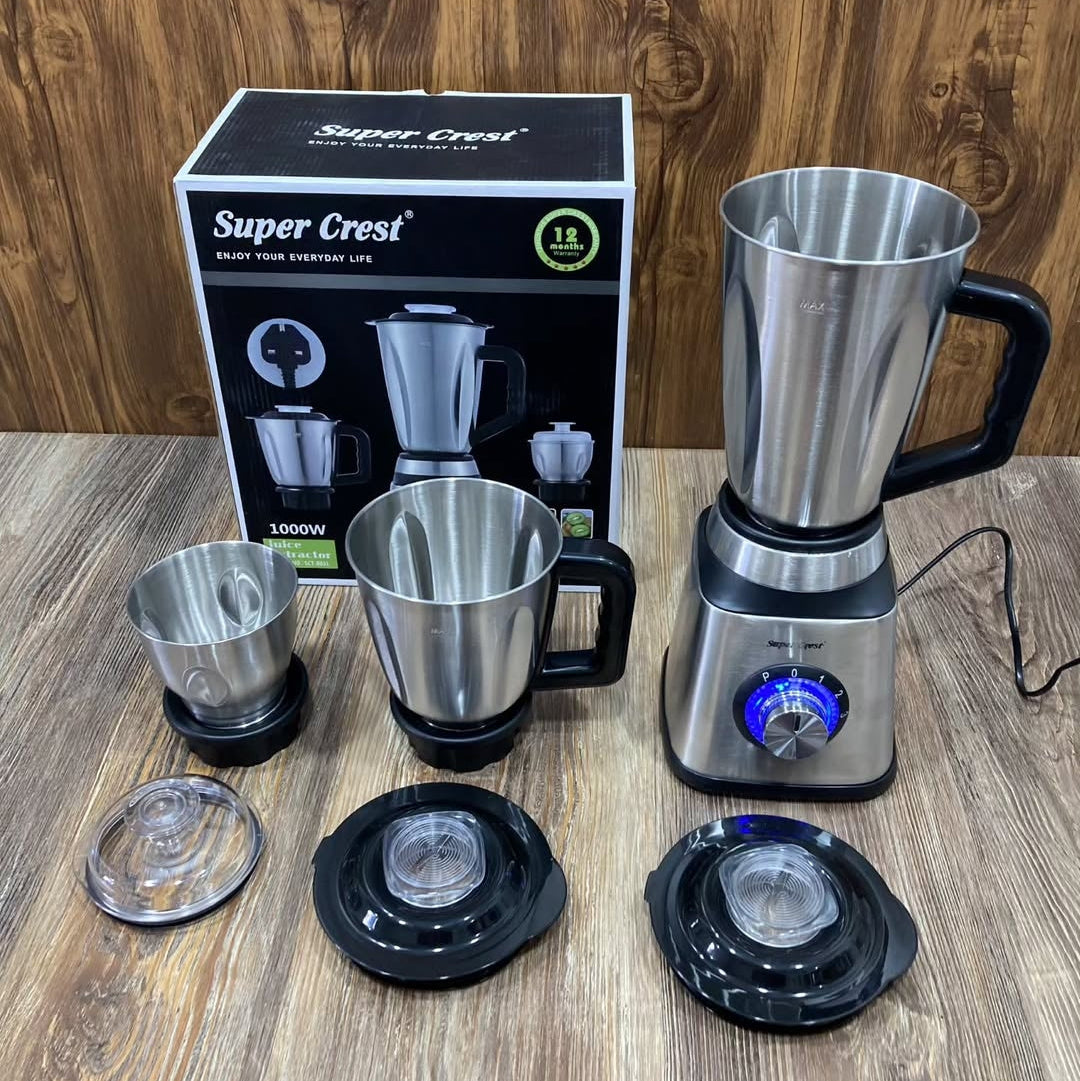 Super Crest 1000W Juice Extractor & Grinder – 3-in-1 Blender Set with Stainless Steel Jars