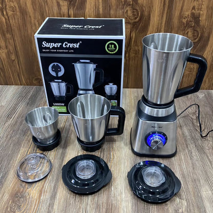 Super Crest 1000W Juice Extractor & Grinder – 3-in-1 Blender Set with Stainless Steel Jars