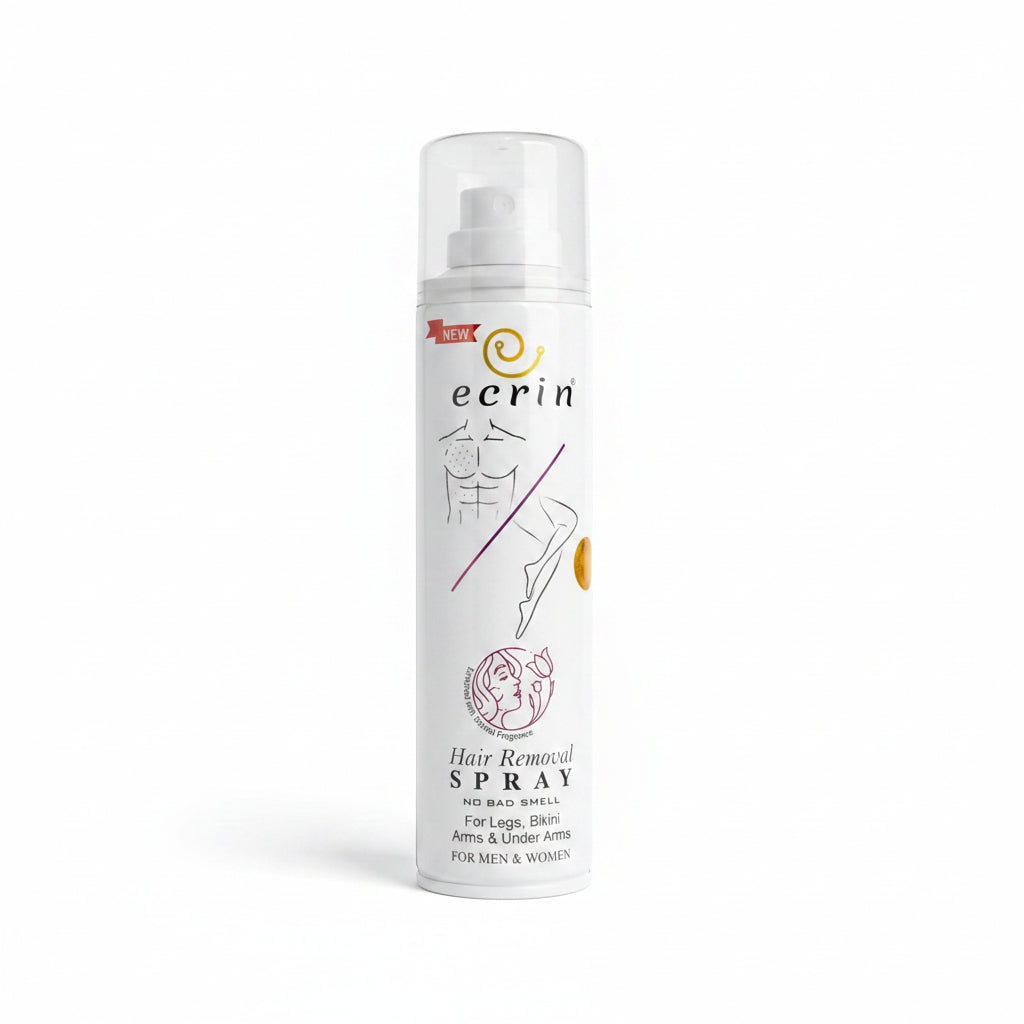 Ecrin Hair Removal Foaming Spray featuring a sandal fragrance, suitable for both men and women.