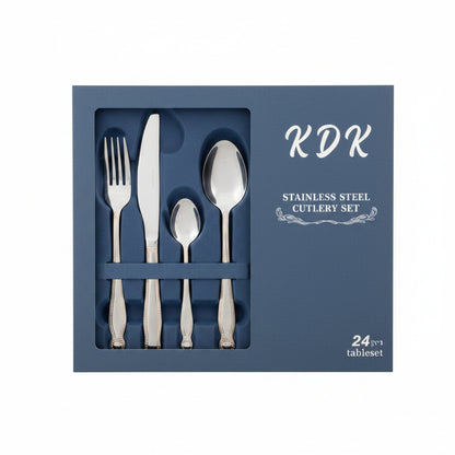 KDK Premium 24 Pcs Cutlery Set – Luxury Gold/Silver Stainless Steel Flatware with Textured Handles