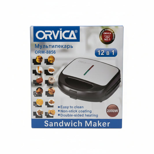 Orvica 12-in-1 Sandwich Maker & Multi-Baker 2000W (Model ORM-8856) – Non-Stick Double-Sided Heating