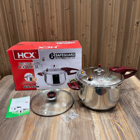 HCX 6-Safeguard Stainless Steel Pressure Cooker – 9L Imported, 26cm