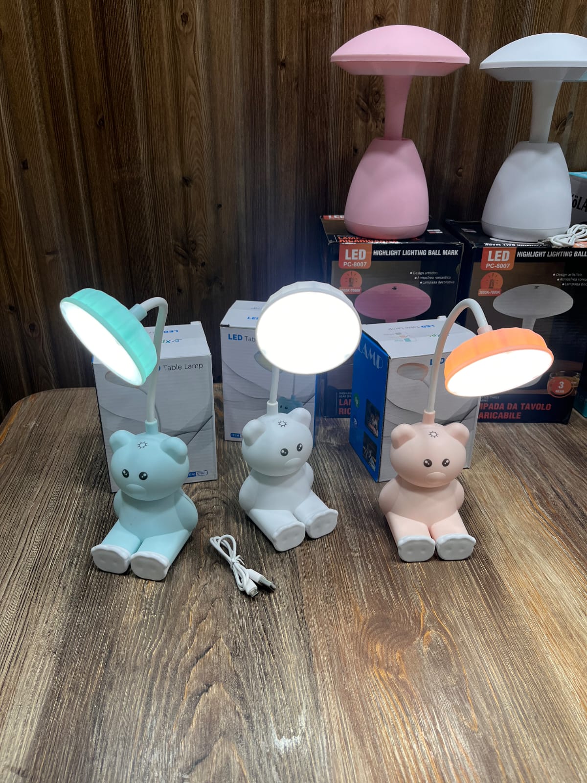 Rechargeable LED cartoon bear table lamp, commonly used as an eye-protection study light or night light for kids' rooms