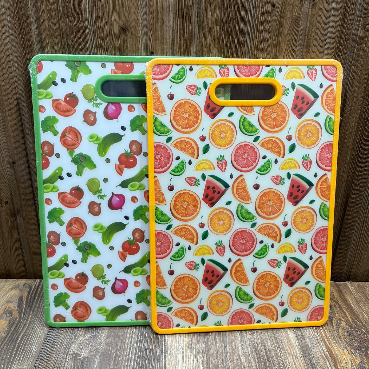 Imported Printed Cutting Board Set (2 Pcs) – 42x30cm Fruit & Vegetable Pattern