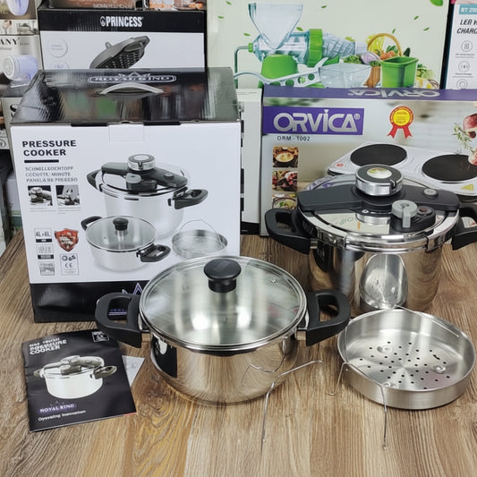 Royal King Stainless Steel Pressure Cooker Set – 4L + 6L Imported