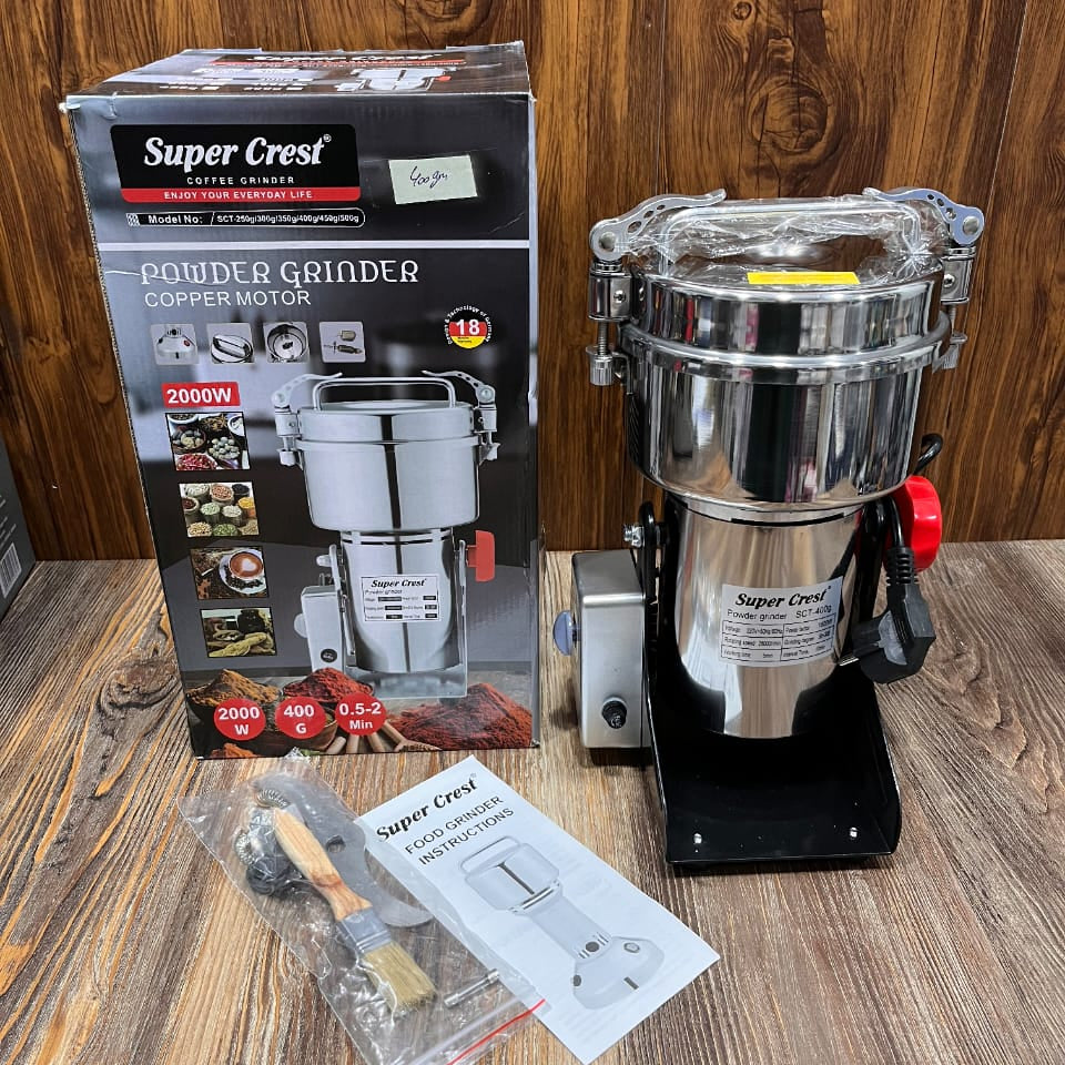 Super Crest Electric Powder Grinder 2000W – Copper Motor Spice, Coffee & Grain Mill (400g Capacity)