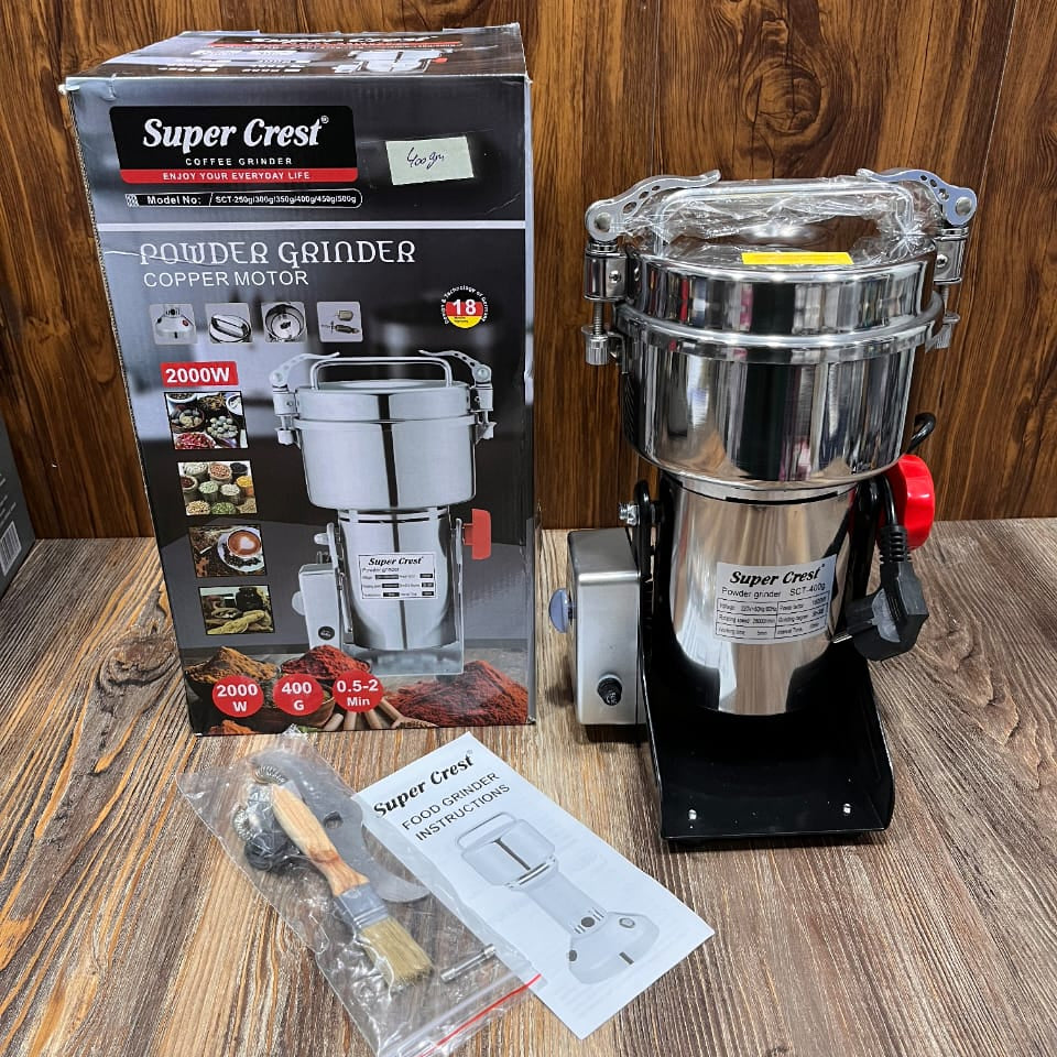 Super Crest Electric Powder Grinder 2000W – Copper Motor Spice, Coffee & Grain Mill (400g Capacity)