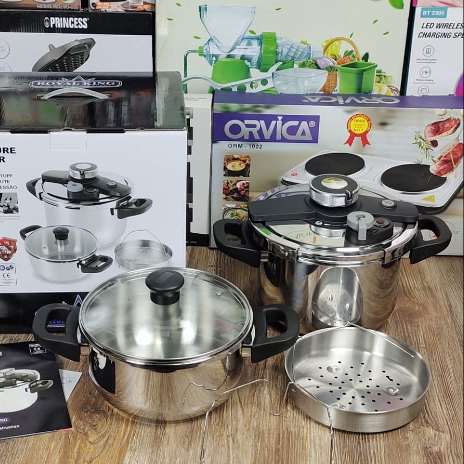 Royal King Stainless Steel Pressure Cooker Set – 4L + 6L Imported
