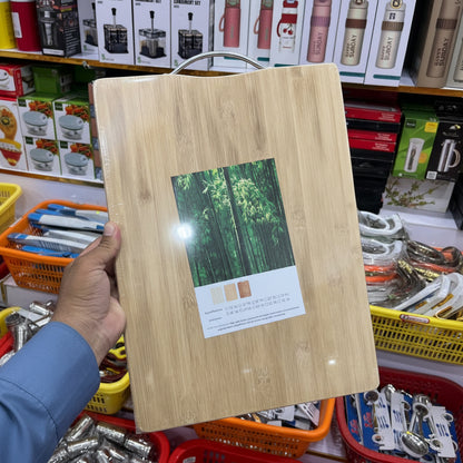 Premium Bamboo Wooden Cutting Board with Stainless Steel Carry Handle