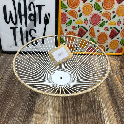Imported Decorative Wire Fruit Basket – Gold Rim Sunburst Design