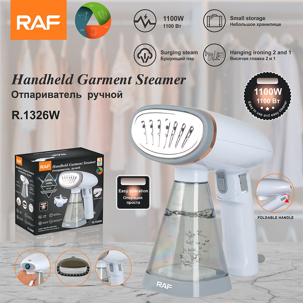 RAF Electric Handheld Garment Steamer  | 1100W, 240ml Detachable water tank, Surging steam, Hanging ironing 2 in 1, Easy operation.