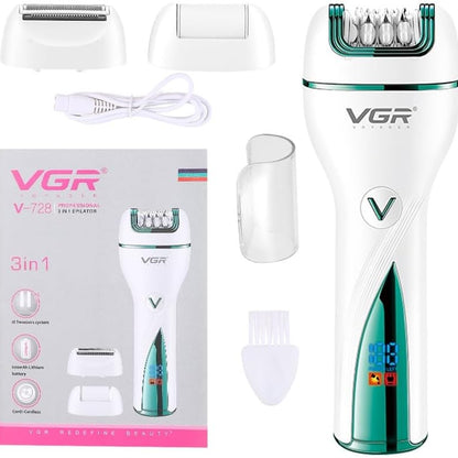 VGR  3In1 Women Epilator Electric Female Shaver Leg Body Hair Removal
