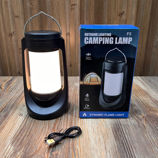 F5 Outdoor Camping Lantern – Rechargeable Dynamic Flame Light, Waterproof