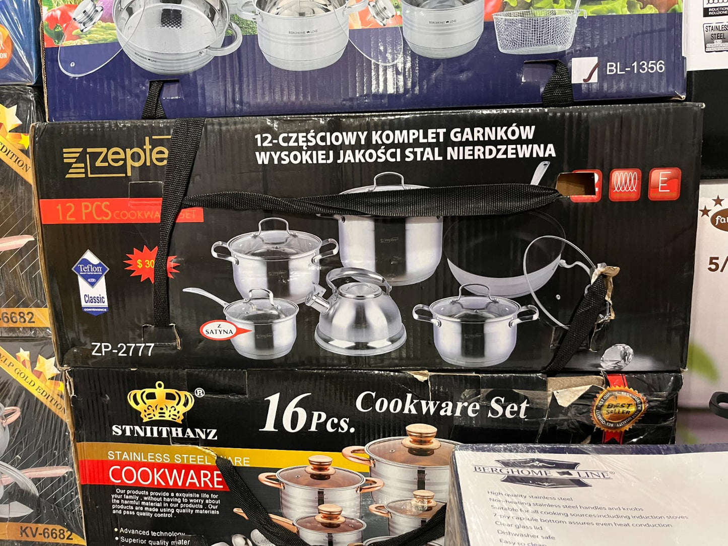 Zepter 12 Pcs Stainless Steel Cookware Set with Whistling Kettle & Frypan