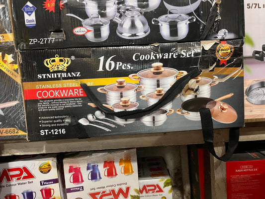 Stniithanz 16 Pcs Stainless Steel Cookware Set – Rose Gold Handles, Full Kitchen Set