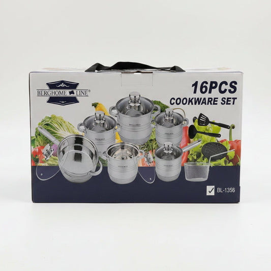 Berghome Line 16 Pcs Stainless Steel Cookware Set – 7-Ply Capsule Base, Full Kitchen Set