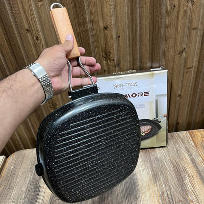 Synmore Non-Stick Grill Pan with Medical Stone Coating – Foldable Handle