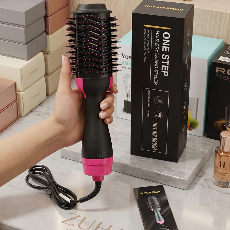 One Step Blow Hair Dryer and Volumizer Brush | Hot Air Brush Hair Styler for Straightening & Curl.