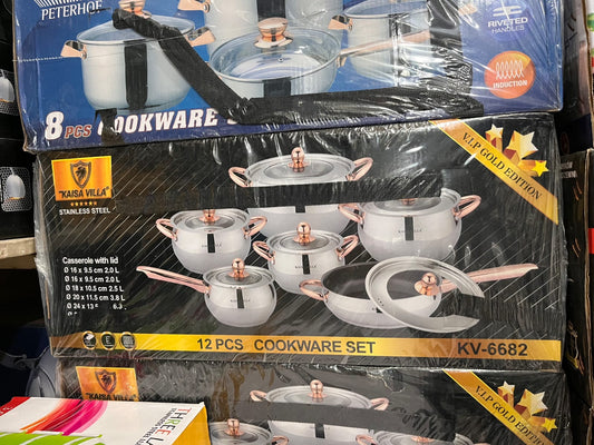 Kaisa Villa VIP Gold Edition 12 Pcs Stainless Steel Cookware Set – Luxury Kitchen Set