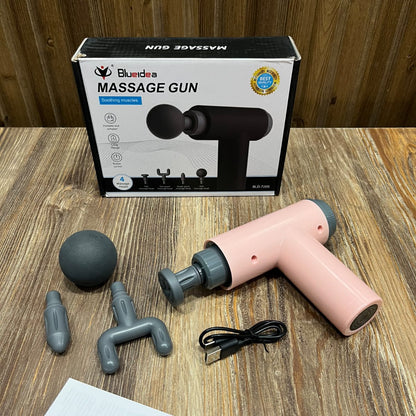 Blueidea  Deep Tissue Massage Gun – Portable Percussion Massager with 4 Heads (Pink)