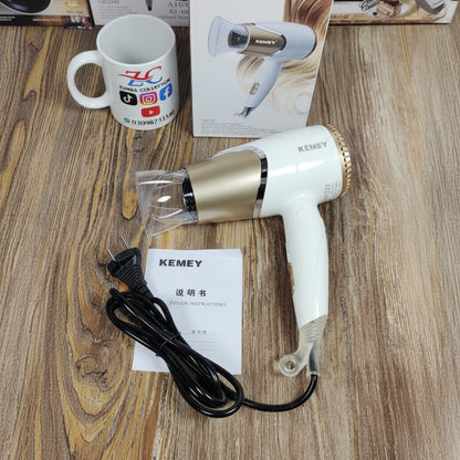 Kemey  Foldable Hair Dryer 1800W (White & Gold)